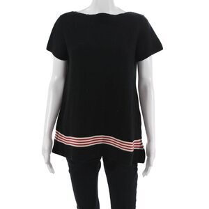 Farella Women Black Striped Tunic Round Neck Short Sleeve Cotton Poly Size M